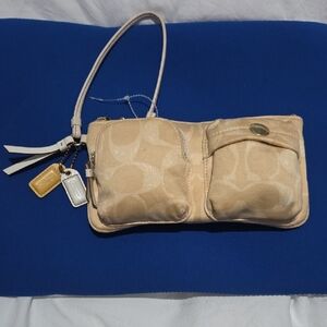 Coach Beige Wristlet with Dual Pockets
